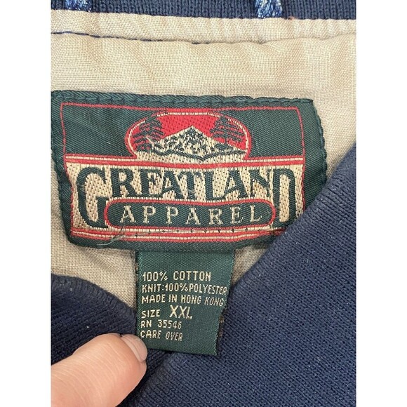 Vintage 80s 90s Sz XXL GREAT LAND Baseball Jacket Denim Beige Blue - Picture 3 of 7